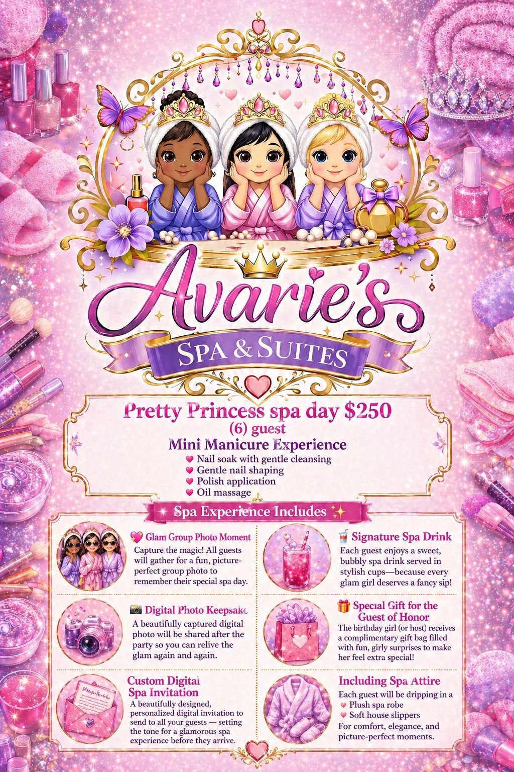 Pretty Princess Spa Day $250 package flyer