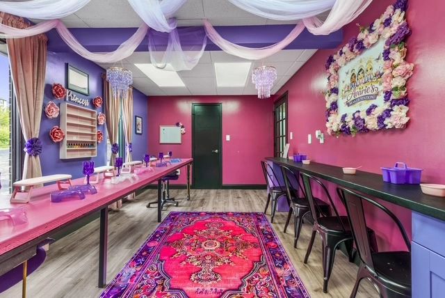 Beauty salon interior with makeup stations