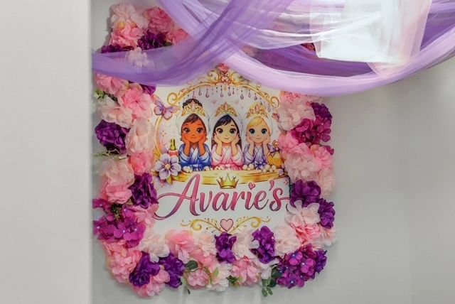 Princess party backdrop with floral flowers