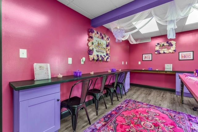 Hot pink and purple spa workspace