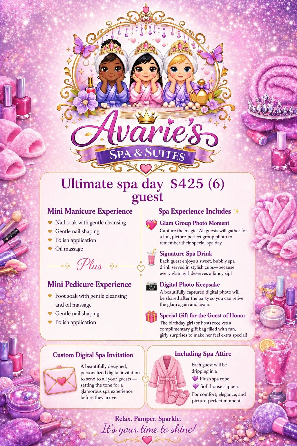 Ultimate Spa Day $425 package flyer