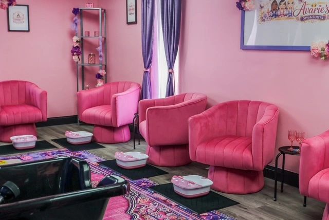 Pink armchairs in spa lounge