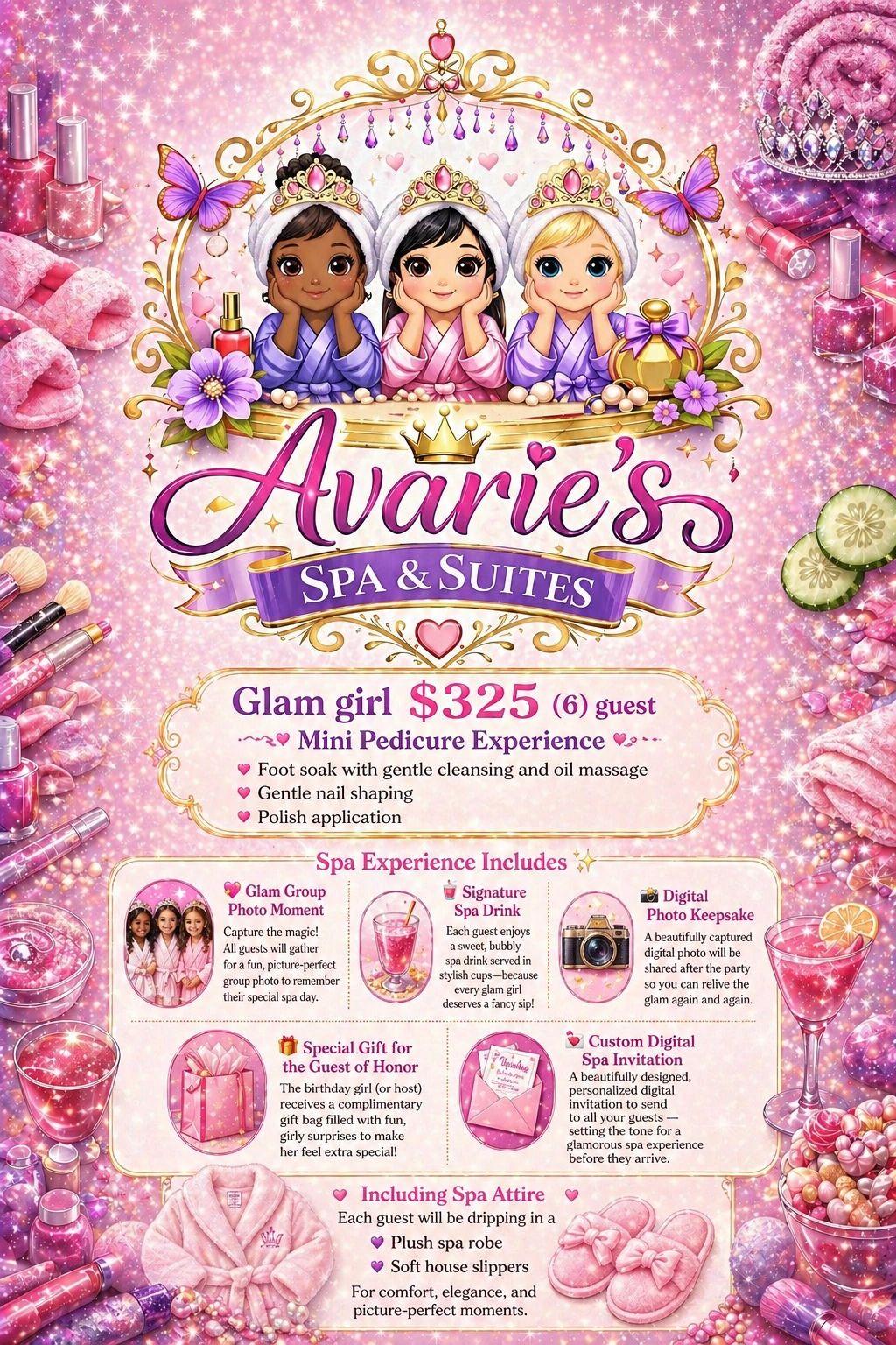 Glam Girl $325 pedicure spa package flyer